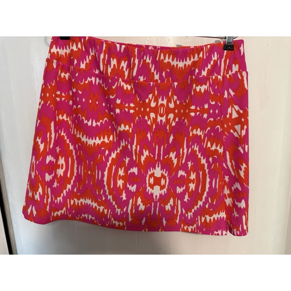 Jude Connally Pink Orange Tribal Print Pocket Athletic Skort Skirt Sz M